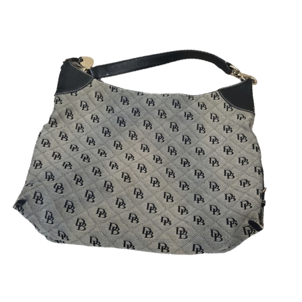 Dooney & Bourke large monogramed hobo bag black & gray canvas